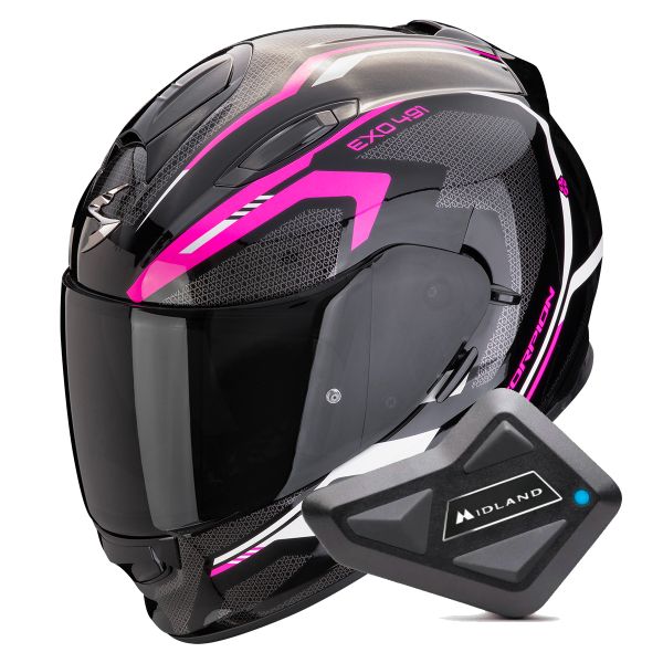 Casque Integral Scorpion Exo 491 Kripta Black Pink White + Kit Bluetooth BT Mini