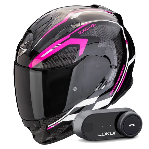 Casque Integral Scorpion Exo 491 Kripta Black Pink White + Kit Bluetooth Lokui K30 Casque Integral Scorpion Exo 491 Kripta Black Pink White + Kit Bluetooth Lokui K30