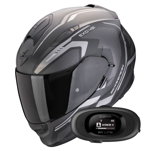 Casque Integral Scorpion Exo 491 Kripta Matt Black Silver + Kit bluetooth 5R Lite Solo