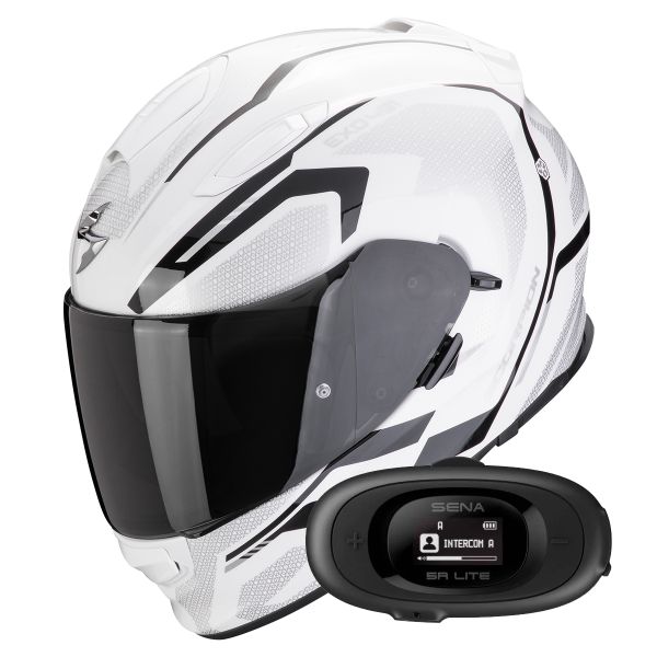 Casque Integral Scorpion Exo 491 Kripta White Black + Kit bluetooth 5R Lite Solo Casque Integral Scorpion Exo 491 Kripta White Black + Kit bluetooth 5R Lite Solo