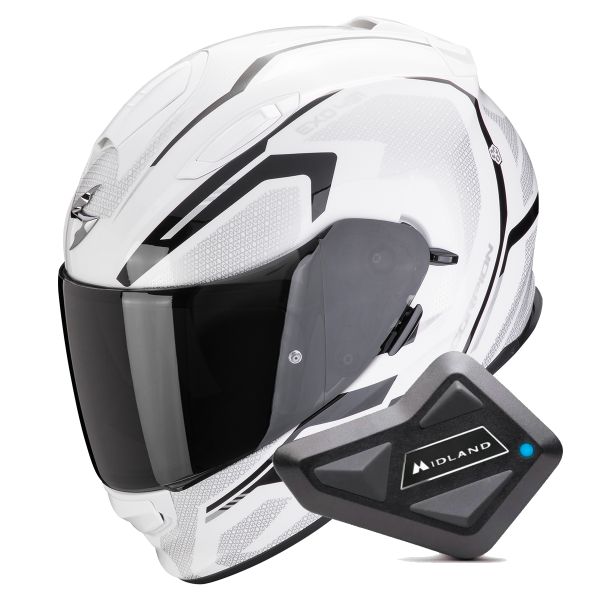 Casque Integral Scorpion Exo 491 Kripta White Black + Kit Bluetooth BT Mini Casque Integral Scorpion Exo 491 Kripta White Black + Kit Bluetooth BT Mini