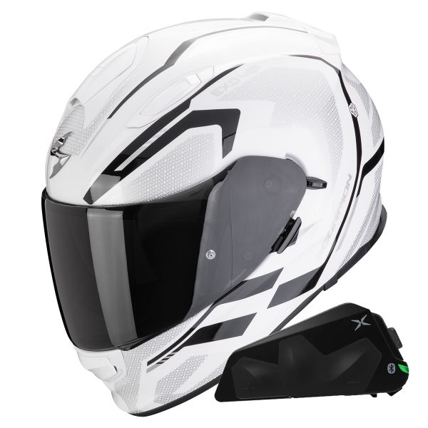 Casque Integral Scorpion Exo 491 Kripta White Black + Kit bluetooth Exo-Com Link-1C