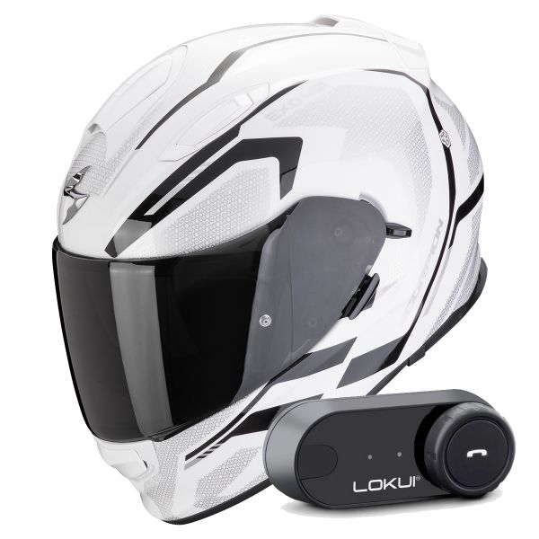 Casque Integral Scorpion Exo 491 Kripta White Black + Kit Bluetooth Lokui K30 Casque Integral Scorpion Exo 491 Kripta White Black + Kit Bluetooth Lokui K30
