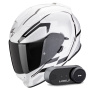 Casque Integral Scorpion Exo 491 Kripta White Black + Kit Bluetooth Lokui K30