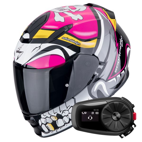 Casque Integral Scorpion Exo 491 Pirate Pink + Kit Bluetooth 5S Solo