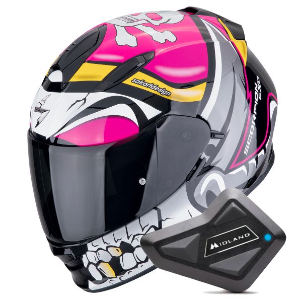 Casque Integral Scorpion Exo 491 Pirate Pink + Kit Bluetooth BT Mini