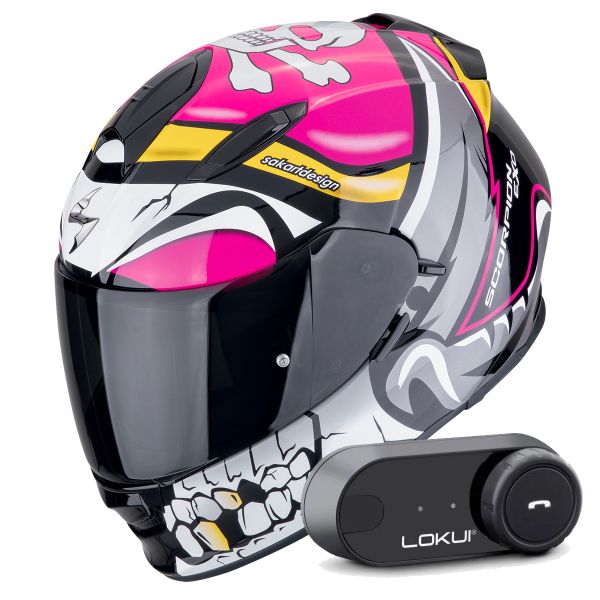 Casque Integral Scorpion Exo 491 Pirate Pink + Kit Bluetooth Lokui K30