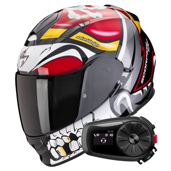 Casque Integral Scorpion Exo 491 Pirate Red + Kit Bluetooth 5S Solo Casque Integral Scorpion Exo 491 Pirate Red + Kit Bluetooth 5S Solo