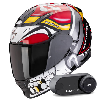 Casque Integral Scorpion Exo 491 Pirate Red + Kit Bluetooth Lokui K30