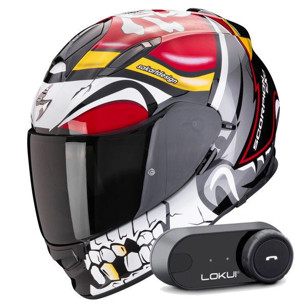 Casque Integral Scorpion Exo 491 Pirate Red + Kit Bluetooth Lokui K30 Casque Integral Scorpion Exo 491 Pirate Red + Kit Bluetooth Lokui K30