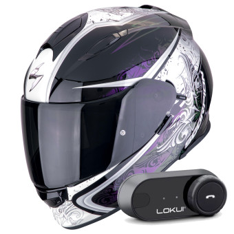 Casque Integral Scorpion Exo 491 Run Black Chameleon + Kit Bluetooth Lokui K30