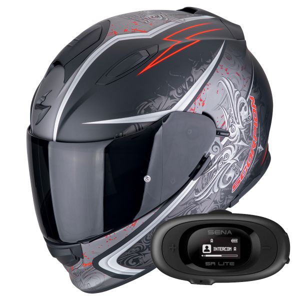 Casque Integral Scorpion Exo 491 Run Matt Black Red + Kit bluetooth 5R Lite