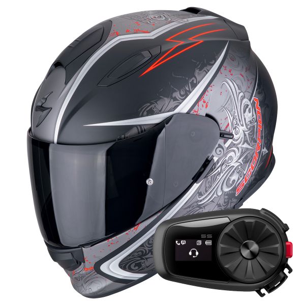Casque Integral Scorpion Exo 491 Run Matt Black Red + Kit Bluetooth 5S Solo
