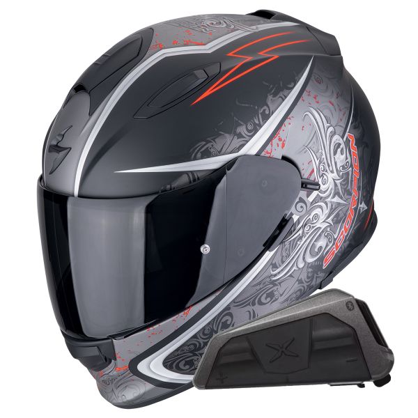 Casque Integral Scorpion Exo 491 Run Matt Black Red + Kit bluetooth Exo-Com Link-1