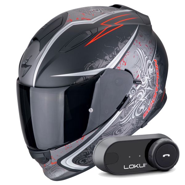 Casque Integral Scorpion Exo 491 Run Matt Black Red + Kit Bluetooth Lokui K30