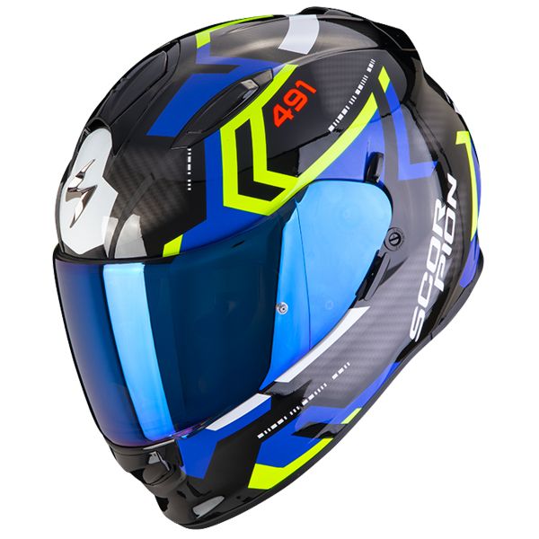 Casque Integral Scorpion Exo 491 Spin Black Blue Yellow Fluo