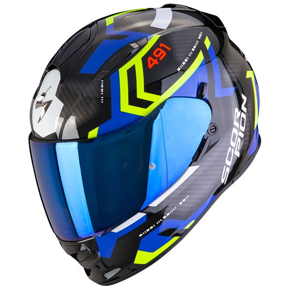 Casque Integral Scorpion Exo 491 Spin Black Blue Yellow Fluo Casque Integral Scorpion Exo 491 Spin Black Blue Yellow Fluo