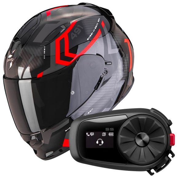 Casque Integral Scorpion Exo 491 Spin Black Red + Kit Bluetooth 5S Casque Integral Scorpion Exo 491 Spin Black Red + Kit Bluetooth 5S