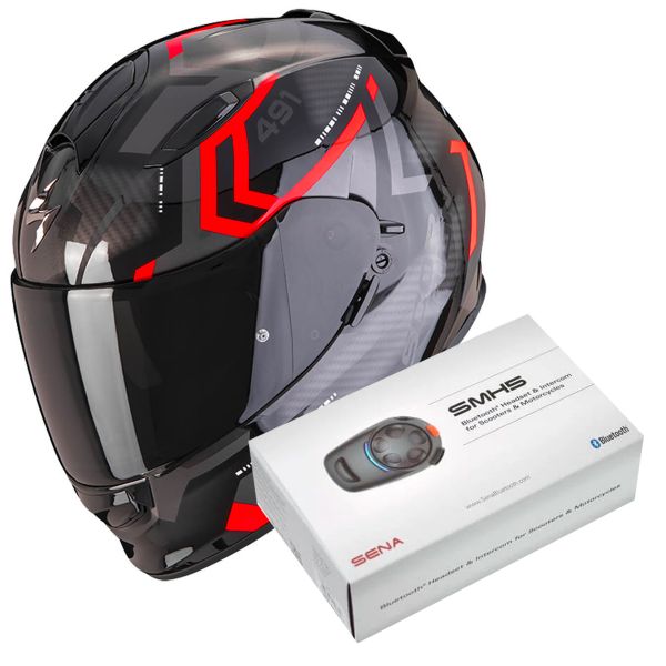Casque Integral Scorpion Exo 491 Spin Black Red + Kit Bluetooth SMH5