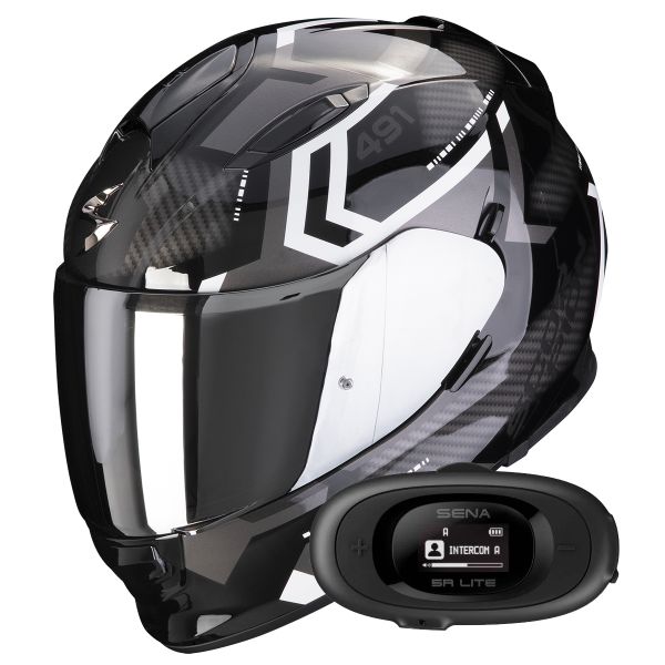 Casque Integral Scorpion Exo 491 Spin Black White + Kit bluetooth 5R Lite Solo Casque Integral Scorpion Exo 491 Spin Black White + Kit bluetooth 5R Lite Solo
