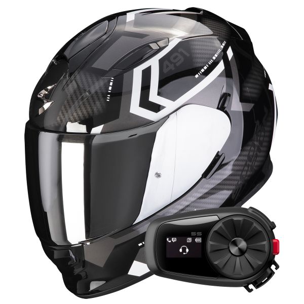 Casque Integral Scorpion Exo 491 Spin Black White + Kit Bluetooth 5S Solo