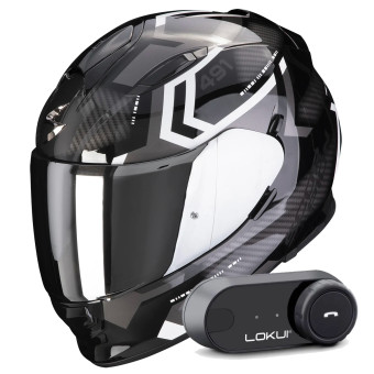 Casque Integral Scorpion Exo 491 Spin Black White + Kit Bluetooth Lokui K30