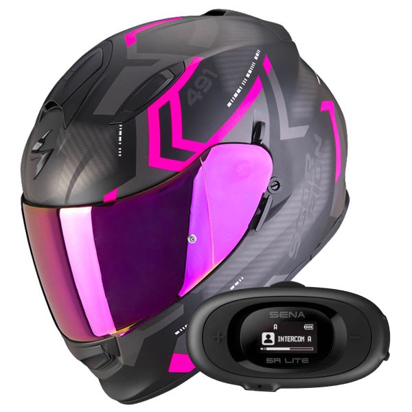 Casque Integral Scorpion Exo 491 Spin Matt Black Pink + Kit bluetooth 5R Lite