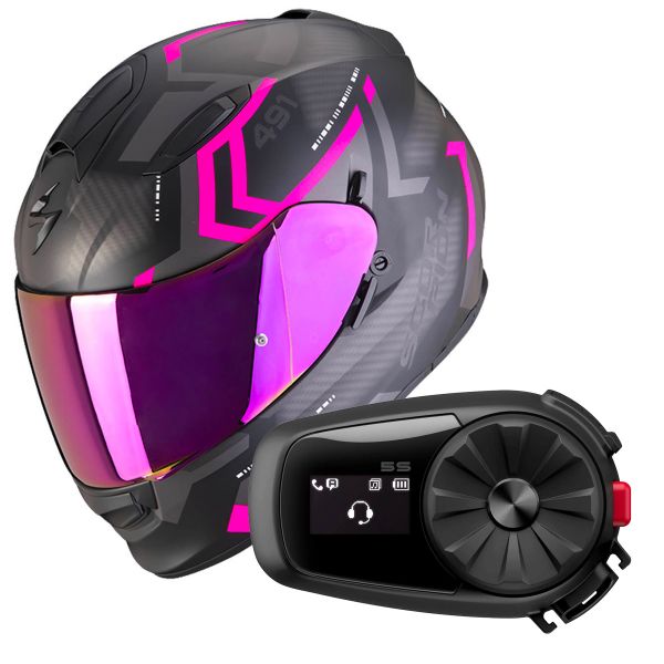 Casque Integral Scorpion Exo 491 Spin Matt Black Pink + Kit Bluetooth 5S