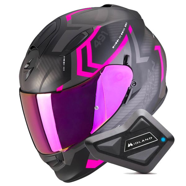 Casque Integral Scorpion Exo 491 Spin Matt Black Pink + Kit Bluetooth BT Mini