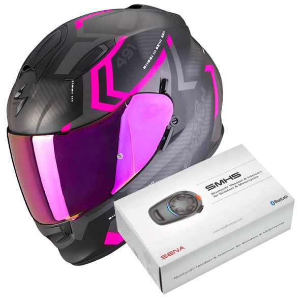 Casque Integral Scorpion Exo 491 Spin Matt Black Pink + Kit Bluetooth SMH5