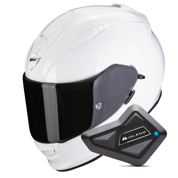 Casque Integral Scorpion Exo 491 White + Kit Bluetooth BT Mini