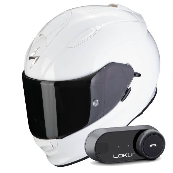 Casque Integral Scorpion Exo 491 White + Kit Bluetooth Lokui K30