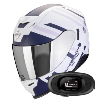 Casque Integral Scorpion Exo 520 Evo Air Banshee Matt White Blue Purple + Kit bluetooth 5R Lite