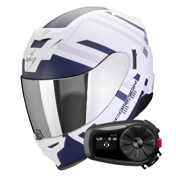 Casque Integral Scorpion Exo 520 Evo Air Banshee Matt White Blue Purple + Kit Bluetooth 5S Solo