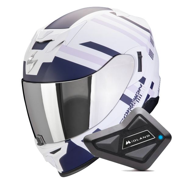 Casque Integral Scorpion Exo 520 Evo Air Banshee Matt White Blue Purple + Kit Bluetooth BT Mini