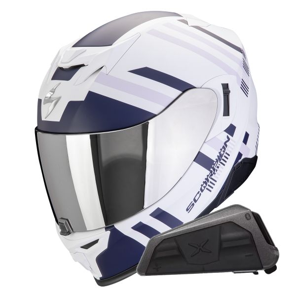 Casque Integral Scorpion Exo 520 Evo Air Banshee Matt White Purple + Kit bluetooth Exo-Com Link-1
