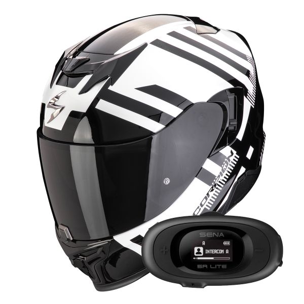 Casque Integral Scorpion Exo 520 Evo Air Banshee Pearl White Black + Kit bluetooth 5R Lite