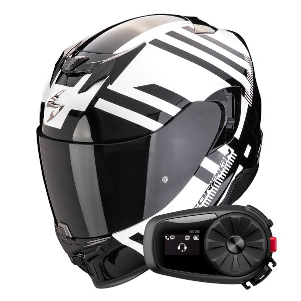 Casque Integral Scorpion Exo 520 Evo Air Banshee Pearl White Black + Kit Bluetooth 5S Solo