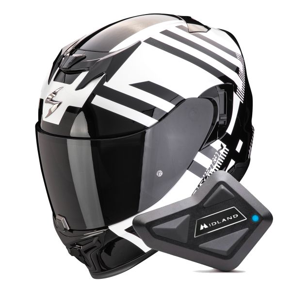 Casque Integral Scorpion Exo 520 Evo Air Banshee Pearl White Black + Kit Bluetooth BT Mini