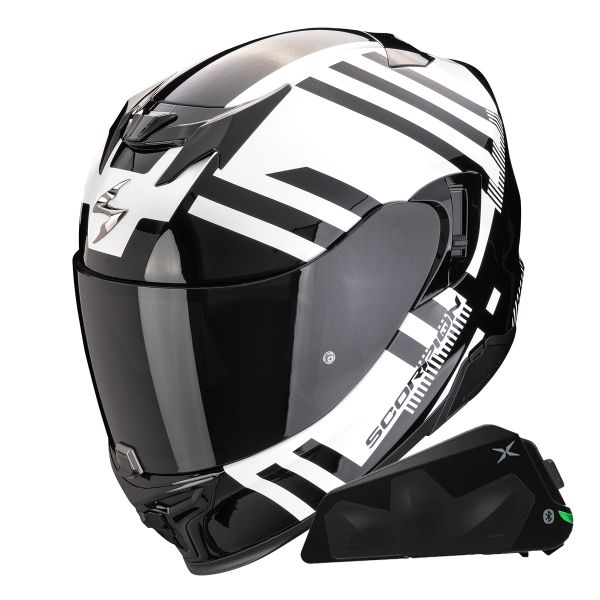 Casque Integral Scorpion Exo 520 Evo Air Banshee White Black + Kit bluetooth Exo-Com Link-1C