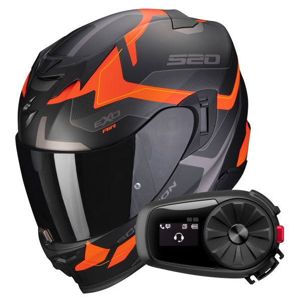 Casque Integral Scorpion Exo 520 Evo Air Elan Matt Black Orange + Kit Bluetooth 5S