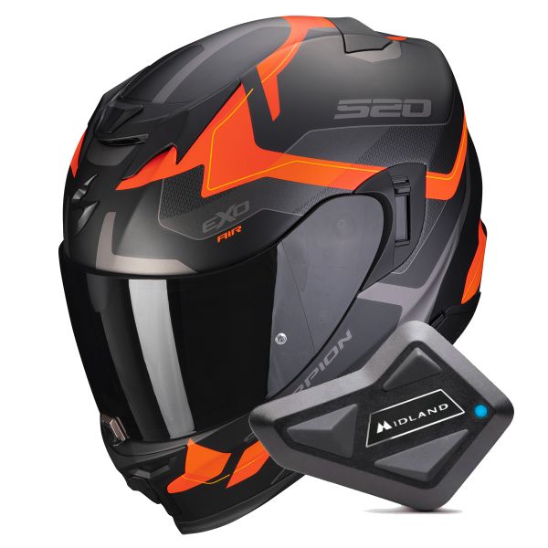 Casque Integral Scorpion Exo 520 Evo Air Elan Matt Black Orange + Kit Bluetooth BT Mini