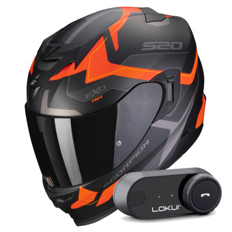 Casque Integral Scorpion Exo 520 Evo Air Elan Matt Black Orange + Kit Bluetooth Lokui K30