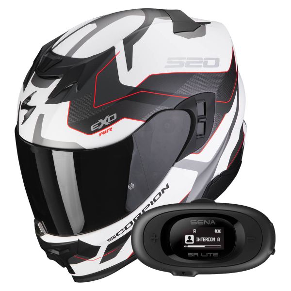 Casque Integral Scorpion Exo 520 Evo Air Elan Matt White Silver Red + Kit bluetooth 5R Lite