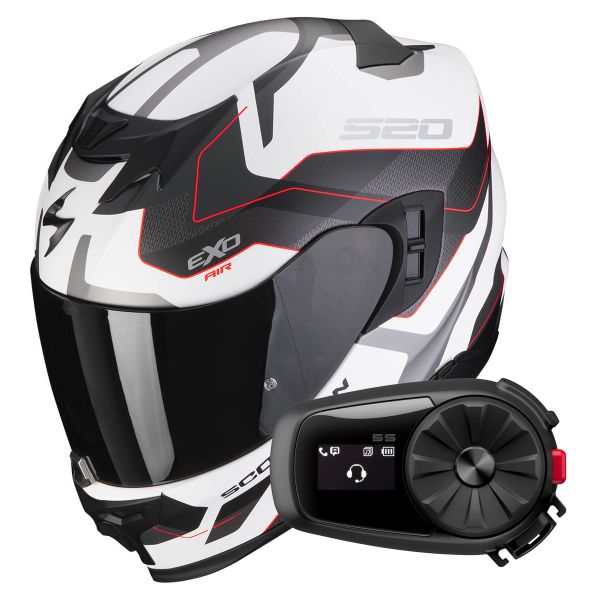 Casque Integral Scorpion Exo 520 Evo Air Elan Matt White Silver Red + Kit Bluetooth 5S