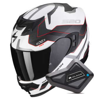 Casque Integral Scorpion Exo 520 Evo Air Elan Matt White Silver Red + Kit Bluetooth BT Mini