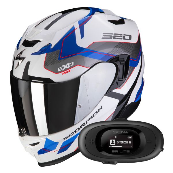 Casque Integral Scorpion Exo 520 Evo Air Elan White Blue + Kit bluetooth 5R Lite