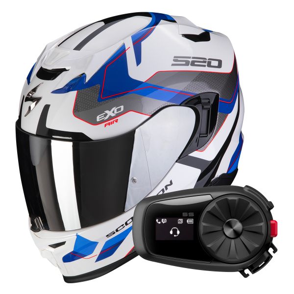 Casque Integral Scorpion Exo 520 Evo Air Elan White Blue + Kit Bluetooth 5S
