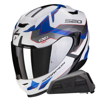 Casque Integral Scorpion Exo 520 Evo Air Elan White Blue + Kit bluetooth Exo-Com Link-1