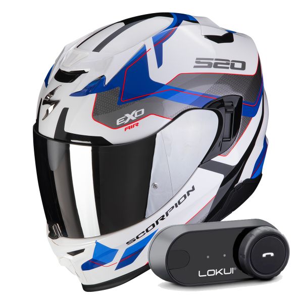 Casque Integral Scorpion Exo 520 Evo Air Elan White Blue + Kit Bluetooth Lokui K30